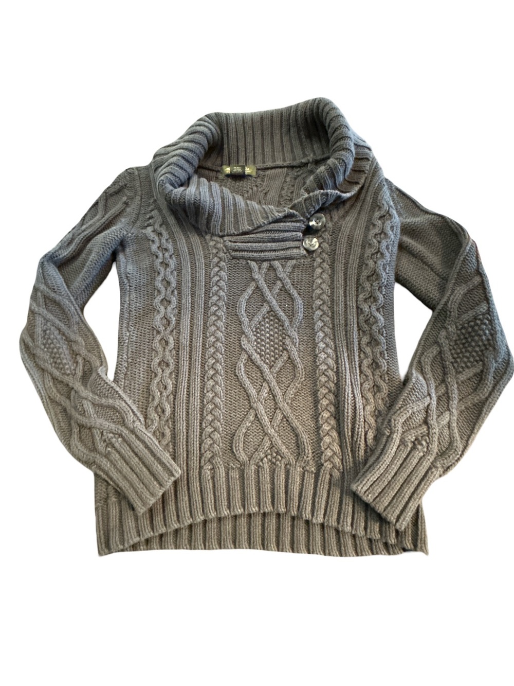 Eddie Bauer Gray Cable Knit Cowl Neck Sweater
